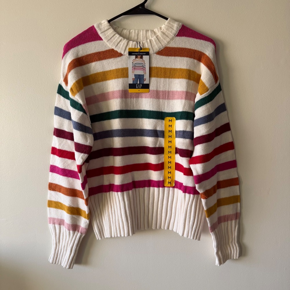 Gap Multi Color Rainbow Stripe Crewneck Sweater Womens Medium GP010669 New